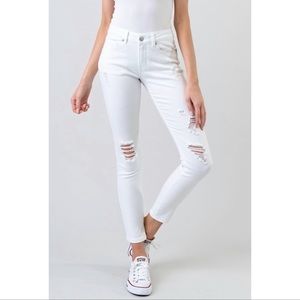 Judy Blue White Mid Rise Distressed Skinny Jeans juniors 1/25